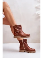 Kožené Dámské Kotníkové Boty Na Plochém Podpatku Lewski Hnědé Kožené Dámské Kotníkové Boty Na Plochém Podpatku Lewski Hnědé