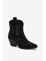 Dámské kotníkové boty Lelira kovbojky se zdobením – černé