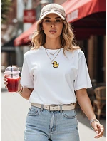 Dámské tričko s nášivkou MIA ROSE ecru FashionStreet RY2254 Dámské tričko s nášivkou MIA ROSE ecru FashionStreet RY2254