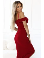 564-8 CALLIE Midi šaty s odhalenými rameny a výstřihem - MORRONEY 564-8 CALLIE Midi šaty s odhalenými rameny a výstřihem - MORRONEY