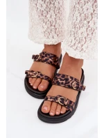 Dámské platformové sandály s pásky a zlatými sponami Leopard Rirea