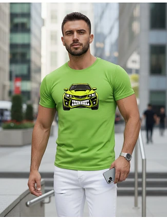 Pánské tričko s potiskem auta limetkově zelené FashionStreet NX5015R Pánské tričko s potiskem auta limetkově zelené FashionStreet NX5015R