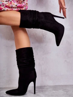 Dámské mačkané kozačky kozačky Černé Laguna