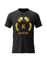 Pánské bavlněné tričko s potiskem - PIVNÍ MOTIV SE JMÉNEM - KRYŠTOF - černé