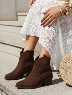Dámské semišové prolamované boho hnědé boty FashionStreet ZY1356