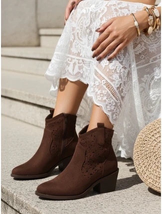 Dámské semišové prolamované boho hnědé boty FashionStreet ZY1356