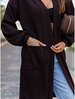 Dámský dlouhý oversize kardigan s kapsami, čokoládově hnědý, FashionStreet MY2582 Dámský dlouhý oversize kardigan s kapsami, čokoládově hnědý, FashionStreet MY2582