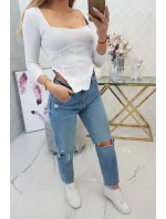 Halenka s žebrovaným výstřihem bílá Halenka s žebrovaným výstřihem bílá