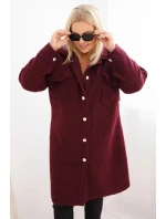 Dámský kabát Plus Size s vlnou na knoflíky s kapsami a límcem švestkový Dámský kabát Plus Size s vlnou na knoflíky s kapsami a límcem švestkový