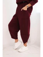 Dámský komplet teplákový z silnějšího materiálu se širokými nohavicemi bordový