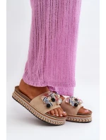 Dámské sandály na platformě s ozdobami S.Barski HY077 béžové Dámské sandály na platformě s ozdobami S.Barski HY077 béžové