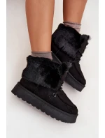 Dámské Sněhule Na Platformě S Kožešinou A Šněrováním Big Star SS274113 Černé Dámské Sněhule Na Platformě S Kožešinou A Šněrováním Big Star SS274113 Černé