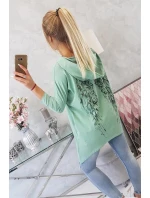 Tmavě mátová mikina s potiskem křídel