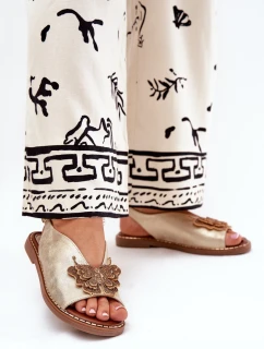 Dámské sandály na plochém podpatku se zdobením zlaté Setorina