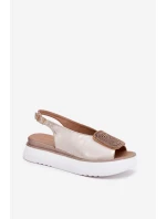 Zazoo 1786 Kožené Dámské Sandály Na Platformě S Dekorací Zlaté Ošoupané