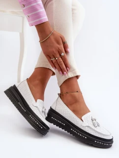 Dámské kožené mokasíny na platformě, bílá Assetnima