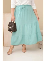 Dámská bavlněná mušelínová sukně Plus Size s volánem a gumou tmavě mentolová
