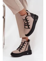 Kožené dámské kotníčkové boty na platformě s vyhříváním Artiker 55C0884 Béžové Kožené dámské kotníčkové boty na platformě s vyhříváním Artiker 55C0884 Béžové