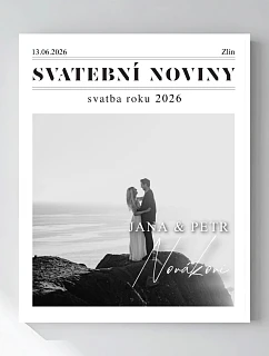 Personalizovaný magický fotoobraz v rámu - 40x50 - svatební noviny