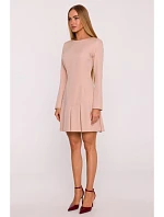 Šaty s obrácenými záhyby M872 béžové - MOE