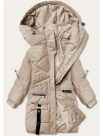 Dámská péřová bunda ve velbloudí barvě s ozdobnými páskami (AG2-J85) Dámská péřová bunda ve velbloudí barvě s ozdobnými páskami (AG2-J85)