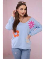 Svetrová halenka s květinovým vzorem modrý