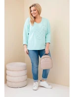 Dámská bavlněná blůza Plus Size s výstřihem do V mátová
