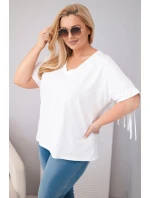 Dámská bavlněná halenka Plus Size s výstřihem do V a třásněmi na zádech bílá