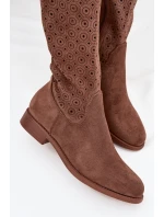 Dámské kozačky na ploché podrážce s perforovaným vzorem S.Barski HY52-531 hnědé