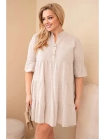 Dámské bavlněné šaty pro plnoštíhlé s volánky béžová