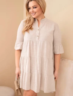 Dámské bavlněné šaty pro plnoštíhlé s volánky béžová