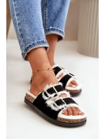 Dámské Pantofle S Přezkami A Kožíškem Černé Ezilena Dámské Pantofle S Přezkami A Kožíškem Černé Ezilena