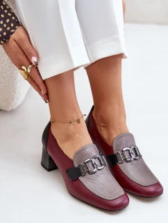 Kožené lodičky na podpatku se zlatou ozdobou Laura Messi 2861 bordové