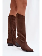 Dámské Kovábojky Na Podpatku Z Eko Semiše Hnědé Esmira