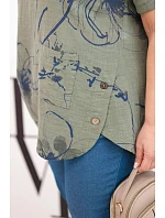 Dámská bavlněná halenka Plus Size s krátkým rukávem a kapsou khaki