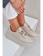 Dámské Kožené Tenisky Na Platformě S Ozdobami CheBello 4292 Světle Béžové Dámské Kožené Tenisky Na Platformě S Ozdobami CheBello 4292 Světle Béžové
