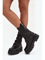Dámské kotníkové boty z přírodní kůže na platformě Zazoo 3795 Černé