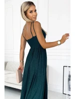 460-1 JOVITE brokátové dlouhé šaty bez ramínek s rozparkem na nohou - BOTTLE GREEN 460-1 JOVITE brokátové dlouhé šaty bez ramínek s rozparkem na nohou - BOTTLE GREEN