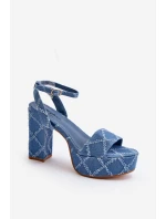 Džínové sandály na podpatku modré Acrana