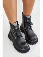 Zateplené Kožené Botky Pracovníky Pro Ženy S Krystaly GOE OO2N4125 Černé