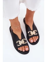 Dámské Sandály Na Plochém Podpatku Se Zlatou Ozdobou Černé Amelira