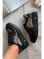 Kožené šněrovací dámské polobotky na platformě Artiker 57C2042 Černo-zlaté