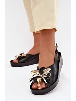 Kožené dámské sandály s ozdobou S.Barski KV61-6045 Černé