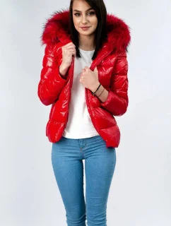 Dámská lesklá prošívaná bunda LD-7693 Červená - Libland