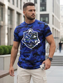 Pánské klasické tričko v kamuflážovém vzoru s potiskem, modré, FashionStreet NX2003R