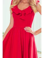 307-1 Šaty POLA s volánky ve výstřihu - ČERVENÉ