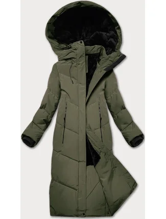 Dlouhá dámská zimní bunda v olivové barvě s kožešinovou podšívkou LHD (LHD-24571) Dlouhá dámská zimní bunda v olivové barvě s kožešinovou podšívkou LHD (LHD-24571)