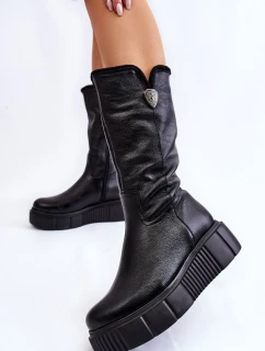 Zazoo 70121 Kožené dámské kozačky s vlnou černé