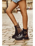 Zateplené Kotníkové Boty Dámské S Zlatým Detaily Panterka Černé Priscilla