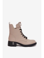 Kožené dámské boty na nízkém podpatku Vinceza 66818 Béžové